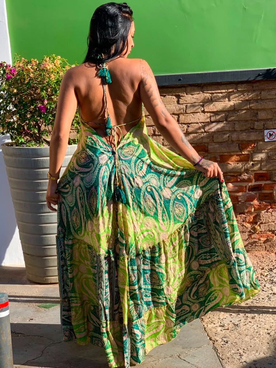 Vestido Indiano Longo — Verde & Turquesa