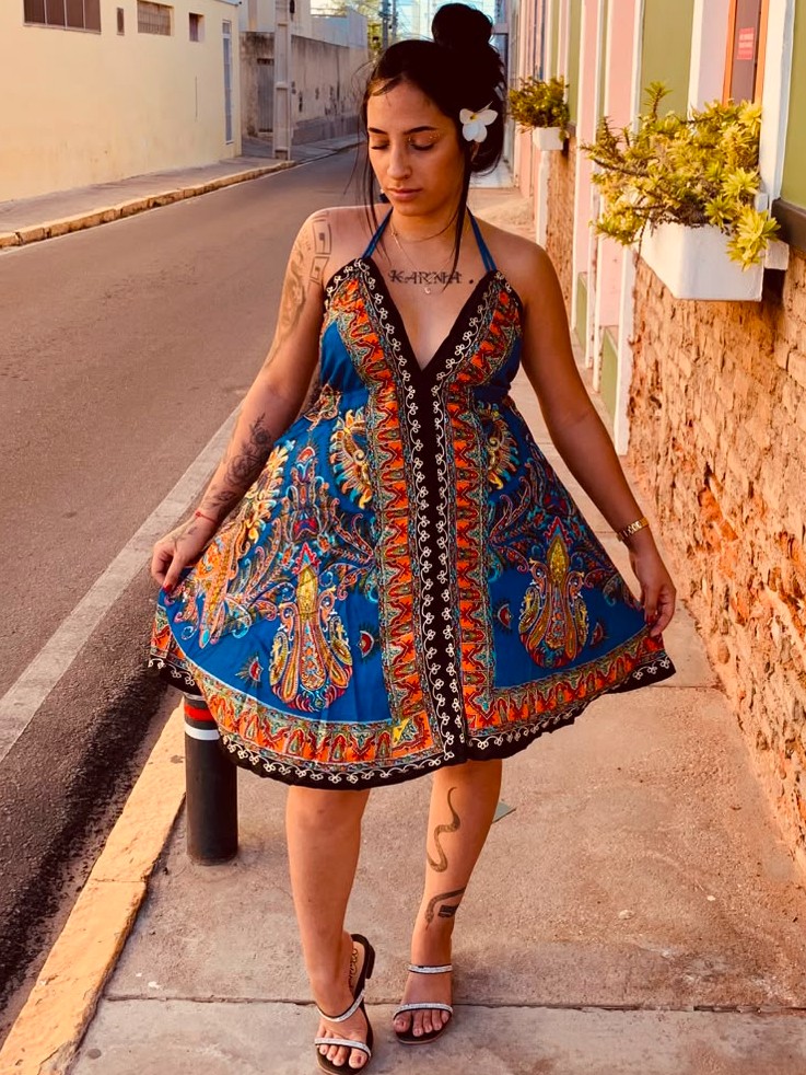 Vestido Indiano Curto — Turquesa