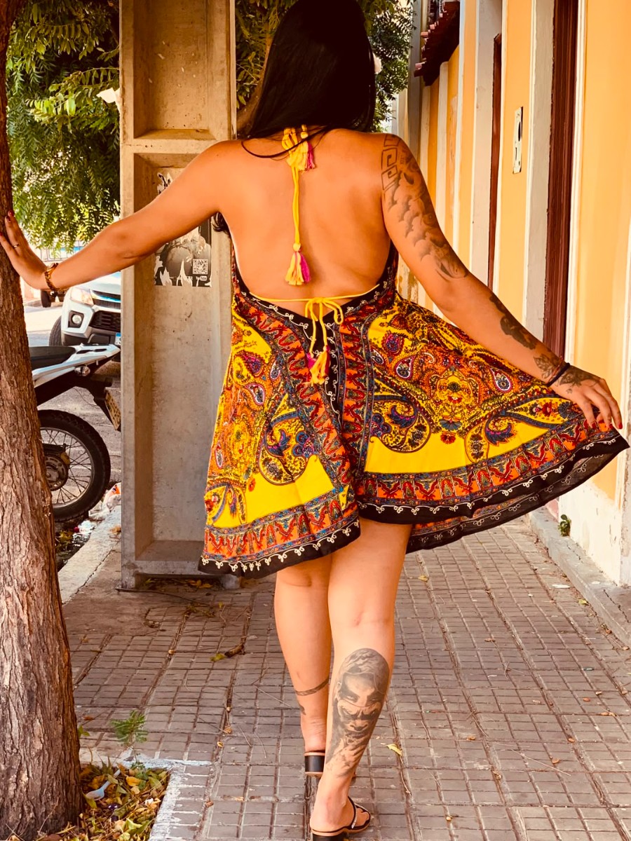 Vestido Indiano Curto — Amarelo & Laranja